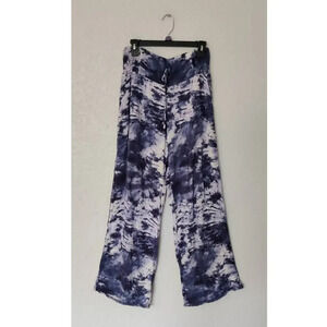 Tie Dye Wide Leg High Rise Rayon Pull On Beachy Pants Sz S Navy Casual